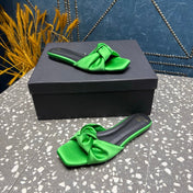 BALMAIN 26S SLIDES IN GREEN SATIN