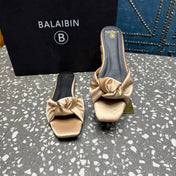BALMAIN 26S SLIDES IN LIGHT WARM BEIGE SATIN