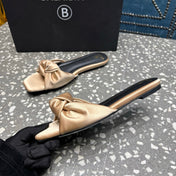 BALMAIN 26S SLIDES IN LIGHT WARM BEIGE SATIN