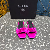 BALMAIN 26S SLIDES IN DARK PINK SATIN