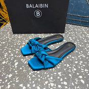 BALMAIN 26S SLIDES IN OCEAN BLUE SATIN