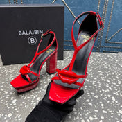 BALMAIN 26S HIGH-HEELED SANDALS 105 MM IN RED CALFSKIN STYLE 9