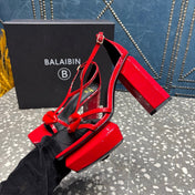 BALMAIN 26S HIGH-HEELED SANDALS 105 MM IN RED CALFSKIN STYLE 9