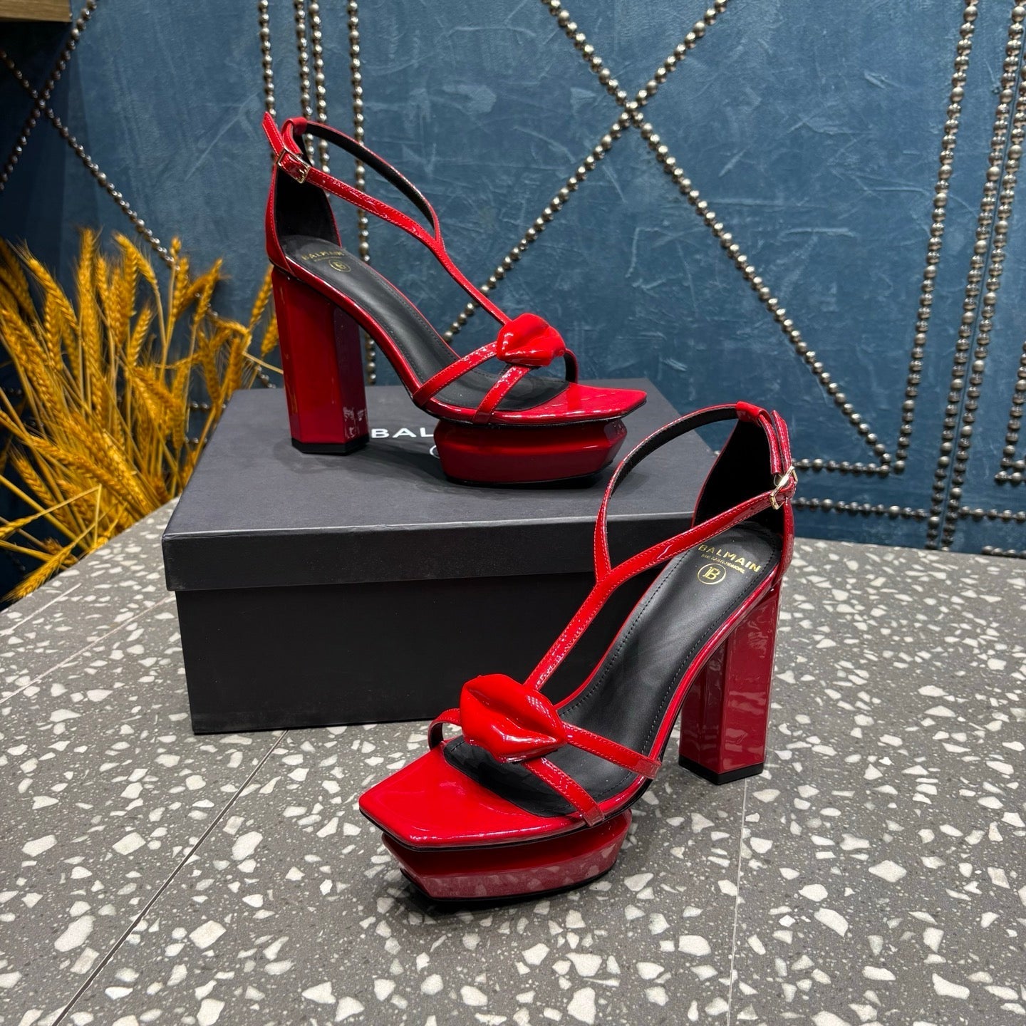 BALMAIN 26S HIGH-HEELED SANDALS 105 MM IN RED CALFSKIN STYLE 9