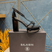 BALMAIN 26S HIGH-HEELED SANDALS 105 MM IN BLACK CALFSKIN STYLE 8