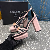 BALMAIN 26S HIGH-HEELED SANDALS 105 MM IN LIGHT PINK CALFSKIN STYLE 7