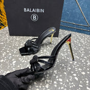 BALMAIN 26S HIGH-HEELED SANDALS 95 MM IN BLACK CALFSKIN STYLE 7