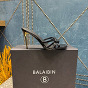 BALMAIN 26S HIGH-HEELED SANDALS 95 MM IN BLACK CALFSKIN STYLE 3