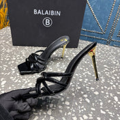 BALMAIN 26S HIGH-HEELED SANDALS 95 MM IN BLACK CALFSKIN STYLE 3