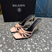 BALMAIN 26S HIGH-HEELED SANDALS 95 MM IN LIGHT PEACHY PINK CALFSKIN STYLE 2
