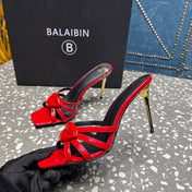 BALMAIN 26S HIGH-HEELED SANDALS 95 MM IN RED CALFSKIN STYLE 1