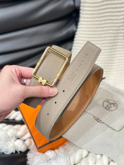 HM TUBE H BELT GOLD BUCKLE & REVERSIBLE HONEY ORANGE LEATHER STRAP 38MM