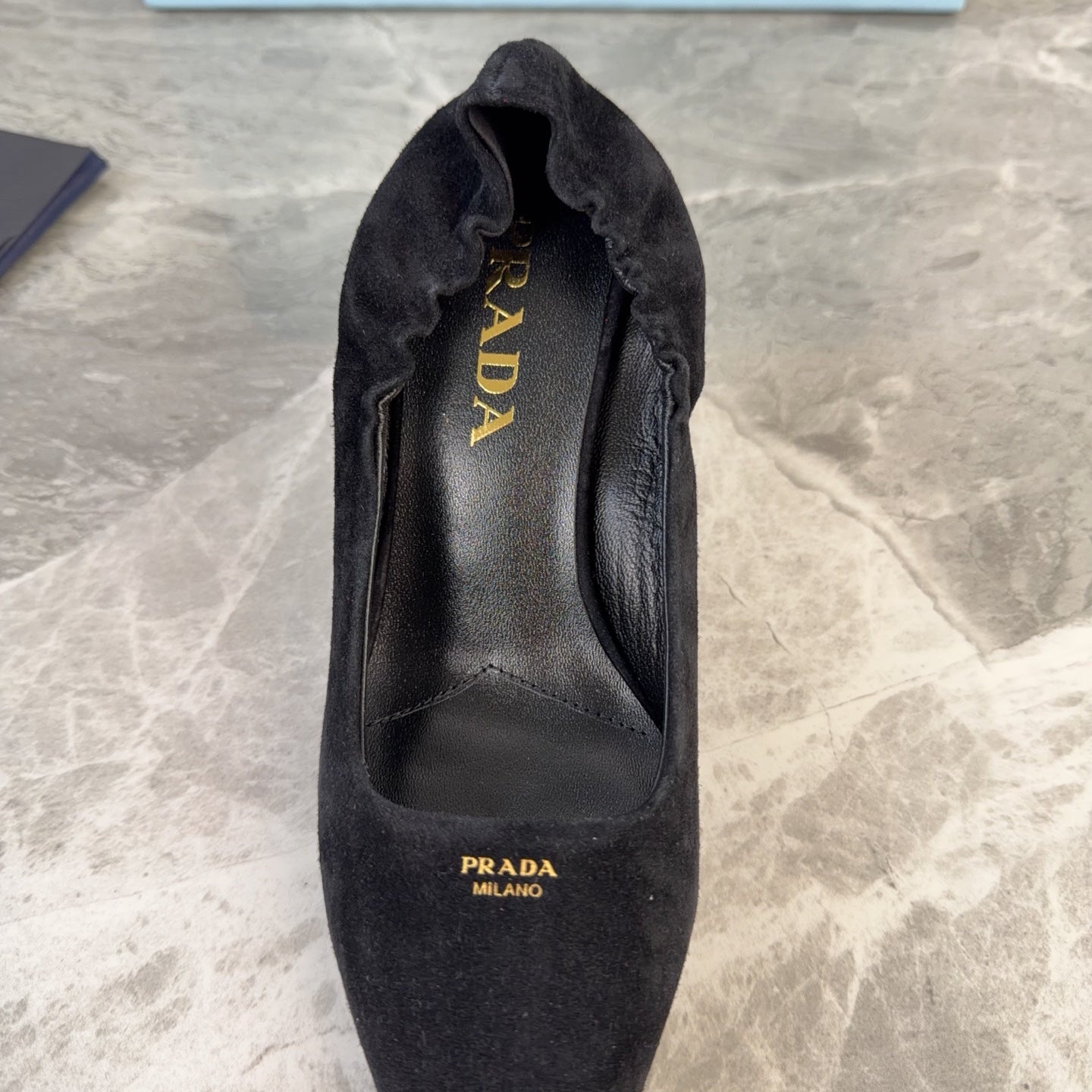 PRADA 25S HIGH HEELS 75 MM IN BLACK SUEDE