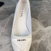 PRADA 25S POINTED-TOE HIGH HEELS 55 MM IN WHITE GLOSSY LAMBSKIN