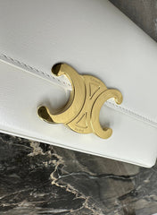 CELINE 25S TRIOMPHE BAG 24 IN WHITE SHINY CALFSKIN