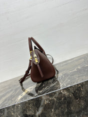 CELINE 25S NEW LUGGAGE 38MM IN CHOCOLATE BROWN  SHINY LAMBSKIN GOLD HARDWARE