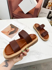 TWO-STRAP SANDALS IN CHESTNUT BROWN CALFSKIN