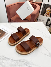 TWO-STRAP SANDALS IN CHESTNUT BROWN CALFSKIN