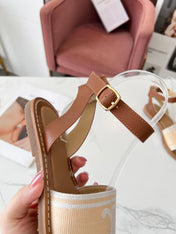 LYMPIA SANDAL IN BISQUE BEIGE MIX WHITE TRIOMPHE JACQUARD CANVAS & CALFSKIN