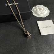 CHANEL 26S DOUBLE C LOGO PADLOCK CHAIN NECKLACE IN GOLD & BLACK METAL 629974