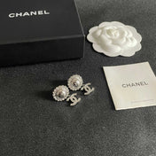 CHANEL 26S DOUBLE C LOGO CRYSTAL HALO DROP EARRINGS IN SILVER METAL 629987
