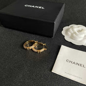 CHANEL 26S DOUBLE C LOGO FULL PAVE CRYSTAL HOOP EARRINGS IN GOLD METAL 630068