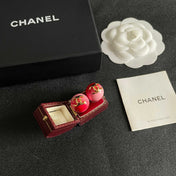 CHANEL 26S DOUBLE C LOGO RED PINK OMBRE ENAMEL ROUND STUD EARRINGS IN GOLD METAL 631036
