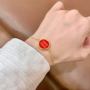 MIUMIU 26S LOGO ROUND BRACELET IN RED ENAMEL AND GOLD TONE METAL 631810