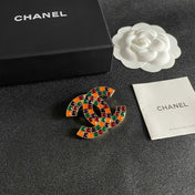 CHANEL 26S DOUBLE C LOGO MOSAIC BROOCH IN MULTICOLOR ENAMEL 631918