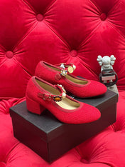 HIGH MARY JANE SHOES CHERRY RED WOOL TWEED