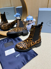 ANKLE BOOTS ATTACHED TRIANGLE LOGO IN LEOPARD PRINT HORSEHAIR