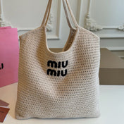 HOLLOW KNITTED TOTE BAG 35 IN OFF WHITE MIX BLACK WOVEN FABRIC