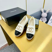 CC ESPADRILLES PLATFORM 25S IN WHITE KNITTED WOOL AND BLACK LAMBSKIN