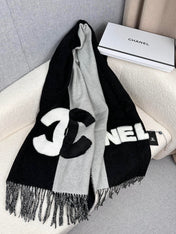 SCARF 200 CM IN BLACK MIX HARBOR GRAY CASHMERE AND WOOL 399797