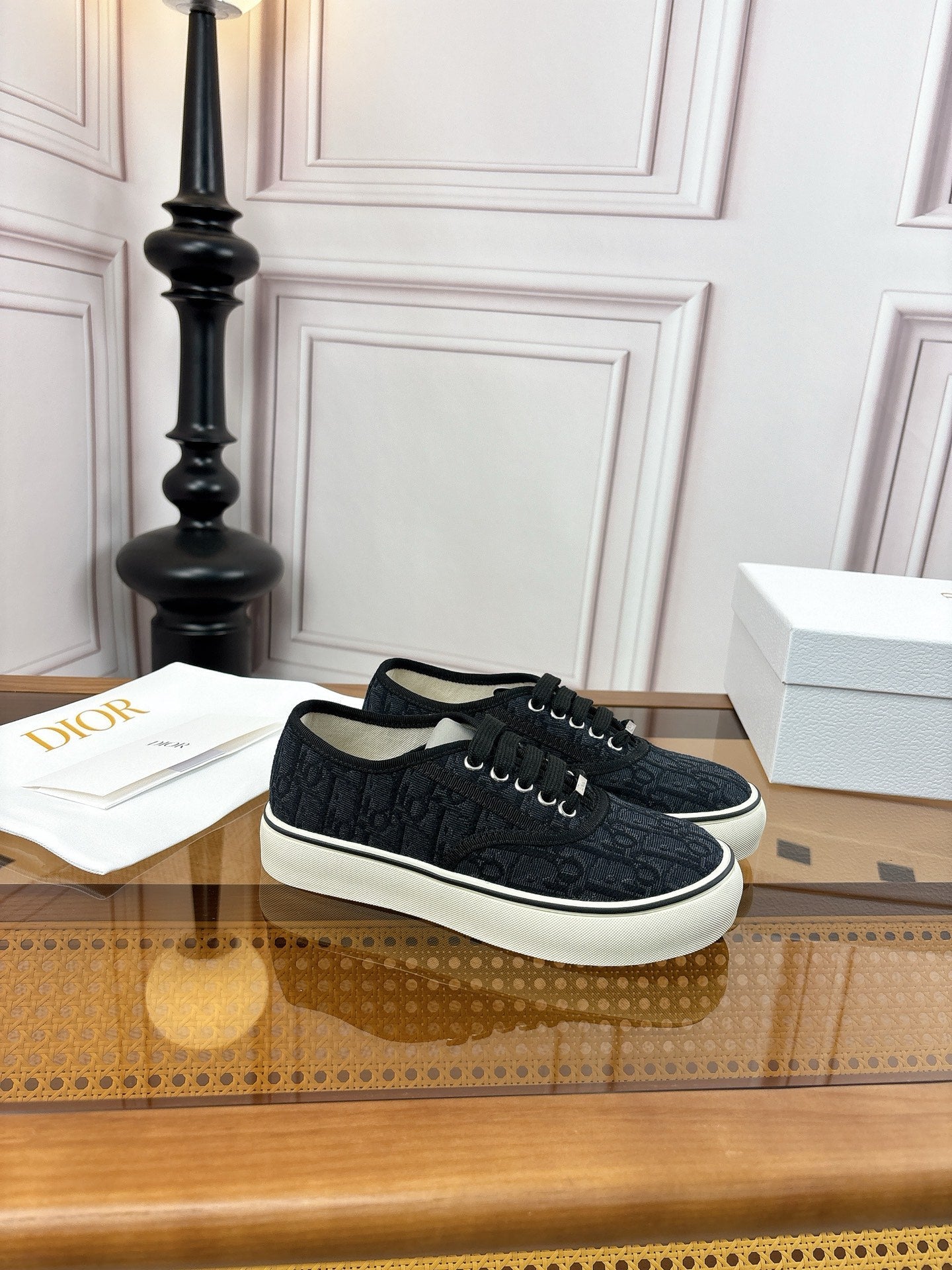 DIOR 26S LOW TOP SNEAKERS IN BLACK OBLIQUE CANVAS WITH RUBBER SOLE