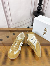 DIOR 26S SNEAKERS IN OLIVE BROWN SUEDE AND SILVER METALLIC CALFSKIN