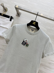 CC Beaded T-shirt Gray White Cotton