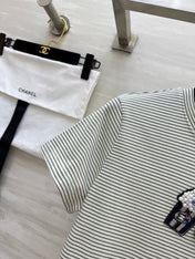 CC Beaded T-shirt Gray White Cotton