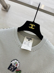 CC Beaded T-shirt Gray White Cotton