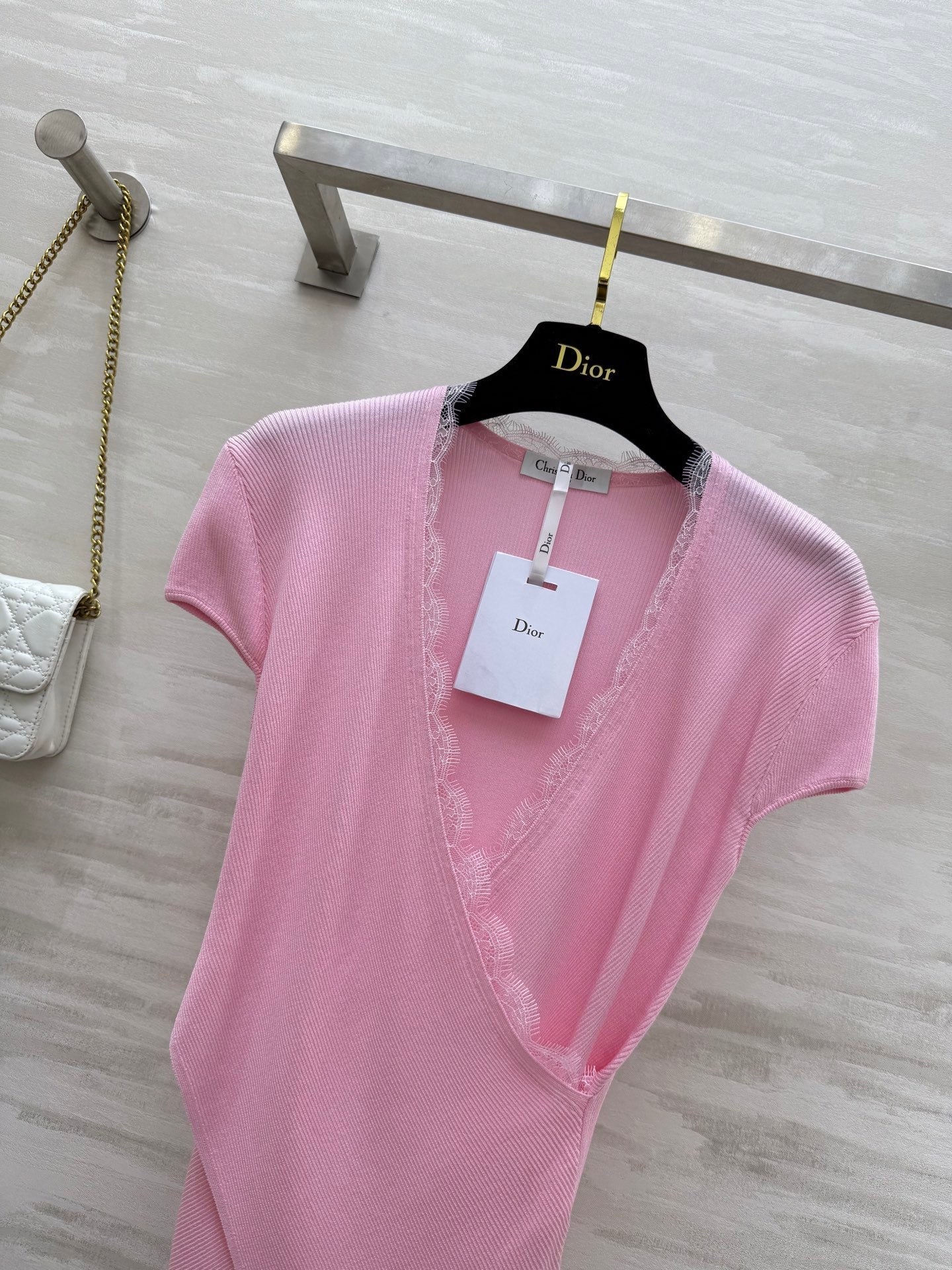 DIOR 26S CROSSOVER LACE-TRIM TOP 1202