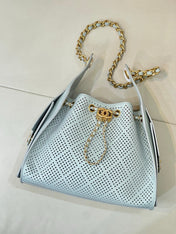CHANEL 26S DRAWSTRING HOBO BAG 30 IN MINT GREEN PERFORATED CALFSKIN
