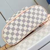 MONTSOURIS BACKPACK PM 30 IN WHITE GREY CHECKERBOARD PATTERN DAMIER AZUR COATED CANVAS