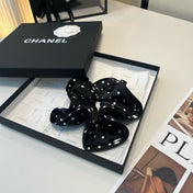 CHANEL 26S HAIR TIE IN BLACK WITH BEIGE POLKA DOT PATTERN 505327