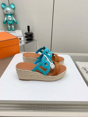 ITHEA 85 MM ESPADRILLE IN BRONZE BROWN AND CERULEAN BLUE SUEDE