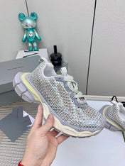 XL FISHNET SNEAKER IN GRAY AND BEIGE MESH, POLYURETHANE, POLYESTER WITH RHINESTONES