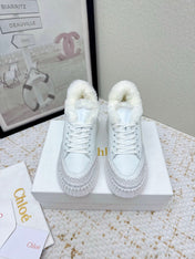 CHLOÉ 26S WEDGE SOLE SNEAKERS IN WHITE CALFSKIN