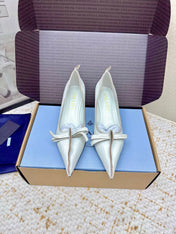 PRADA 26S ANTIQUED LEATHER PUMPS 55MM IN CREAM WHITE CALFSKIN