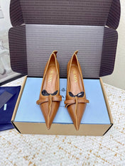 PRADA 26S ANTIQUED LEATHER PUMPS 55MM IN TAN BROWN CALFSKIN