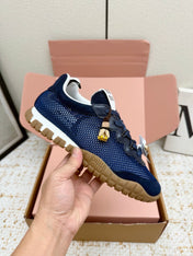 MIUMIU 26S CHARM SNEAKERS IN NAVY BLUE MESH AND SUEDE