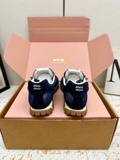 MIUMIU 26S CHARM SNEAKERS IN NAVY BLUE MESH AND SUEDE